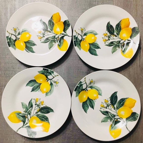 Other - Set of Four Lemon Salad Sets Plates Yellow Fruit